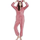 COZYPOIN Womens Fleece Onesies Pajamas Fuzzy Sherpa Adult Hooded One Piece Onesie Winter Romper Flannel Loungewear Sleepwear