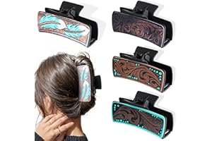 4 Pack Western Hair Clips for Women, Western Claw Clips for Country Girls Vintage Cowhide Hair Accessories Aesthetic Western 