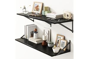 FUN MEMORIES 36"W x 12"D Floating Shelves, Black Deep Floating Shelves for Wall with Brackets, 12 Inch Deep Wall Shelves for Books, Wide Display Storage Shelves for Bathroom, Living Room, 36 Inch Long, Set of 2