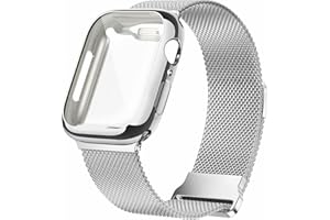 Geoumy Metal Magnetic Bands Compatible for Apple Watch Band 40mm with Case, Stainless Steel Milanese Mesh Loop Replacement Strap Compatible with iWatch Series 8/7/6/5/4/3/2/1 SE Women Men,Silver