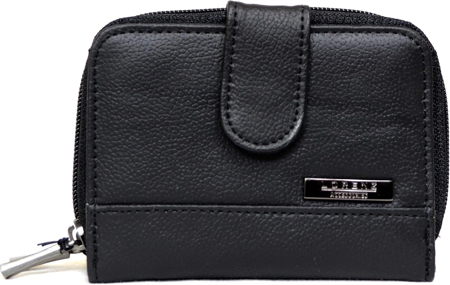 Ladies Small Leather Purse wih 2 Zipped Compartments - Black