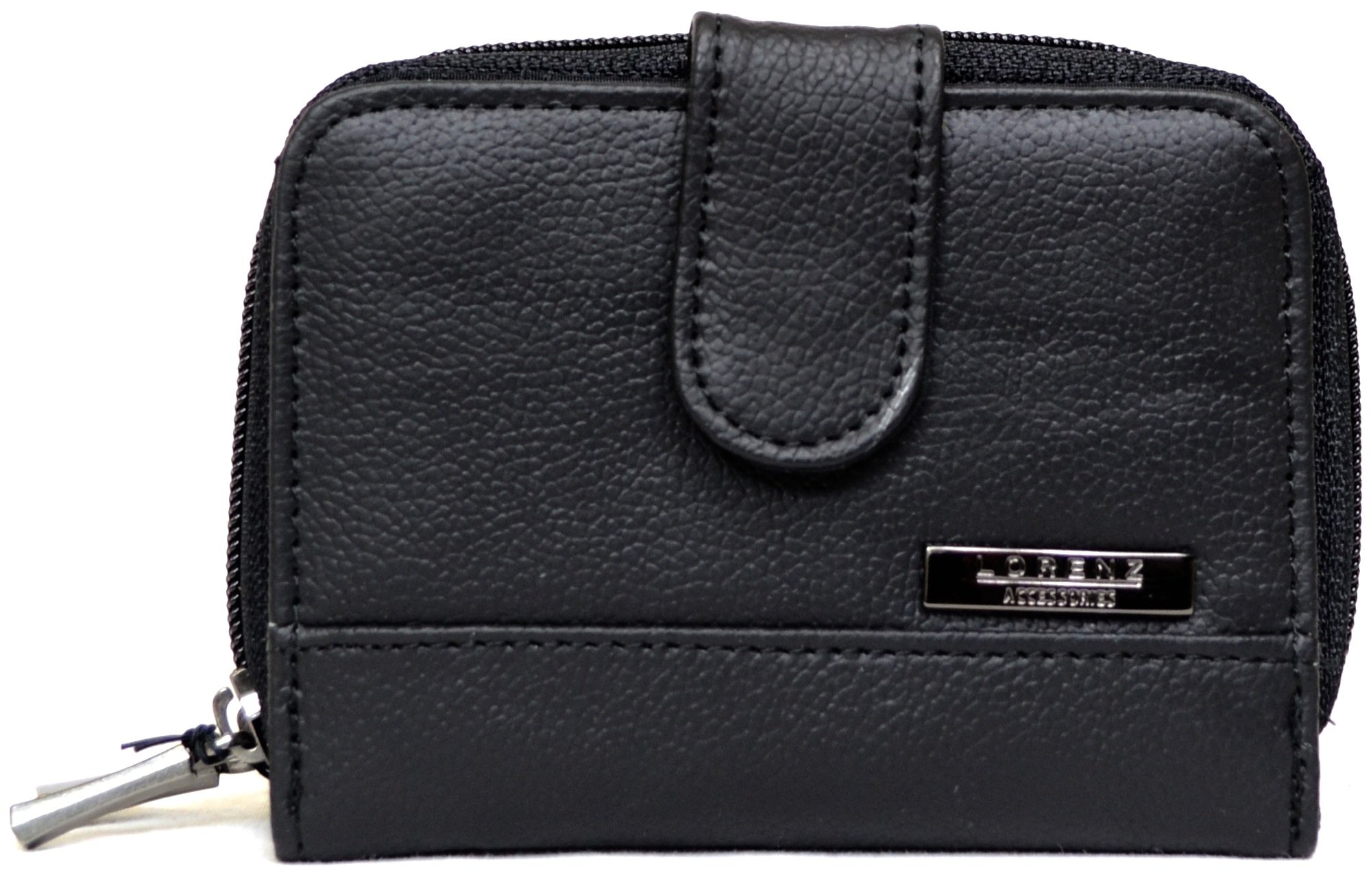 Womens RFID Genuine Leather Bi-Fold Money/Credit Card/Coin Holder Purse with 2 Zipped Compartment - Black