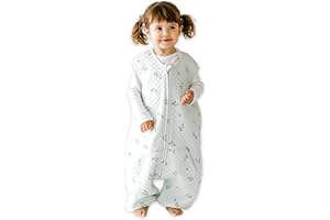Tealbee DREAMSUIT: Toddler Sleep Sack with Feet 12-18 months, 18-24 months - 0.8 TOG Lightweight Baby Wearable Blanket for Walkers - Rayon made from Bamboo, Organic Cotton Sleeping Bag - Croissant