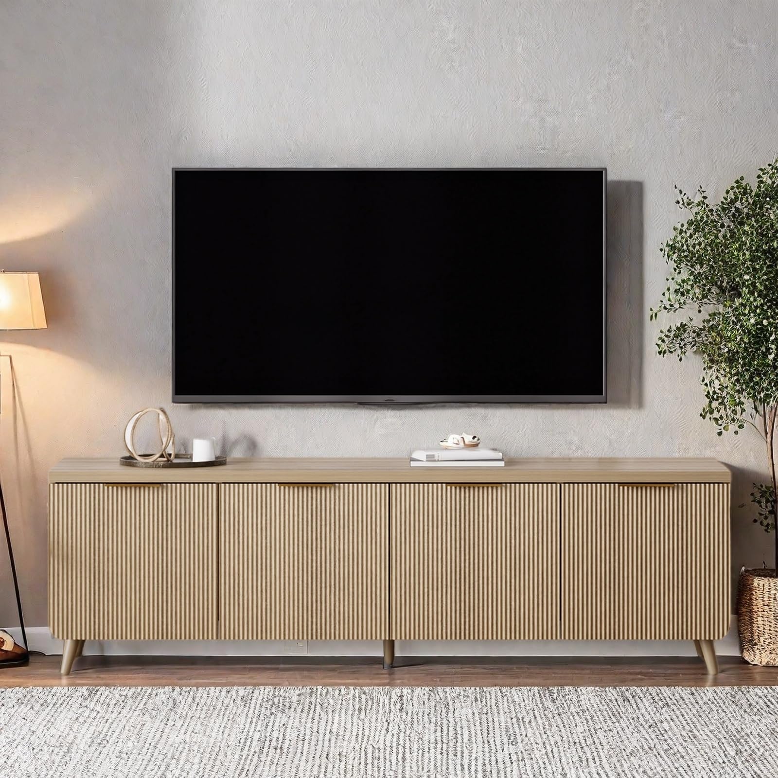 Photo 1 of (used)(damaged)(sold for parts) FONTOI TV Stand, Entertainment Center for Up to 60” TVs, Media Console with Wooden Legs & Gold Handles, Modern TV Cabinet w