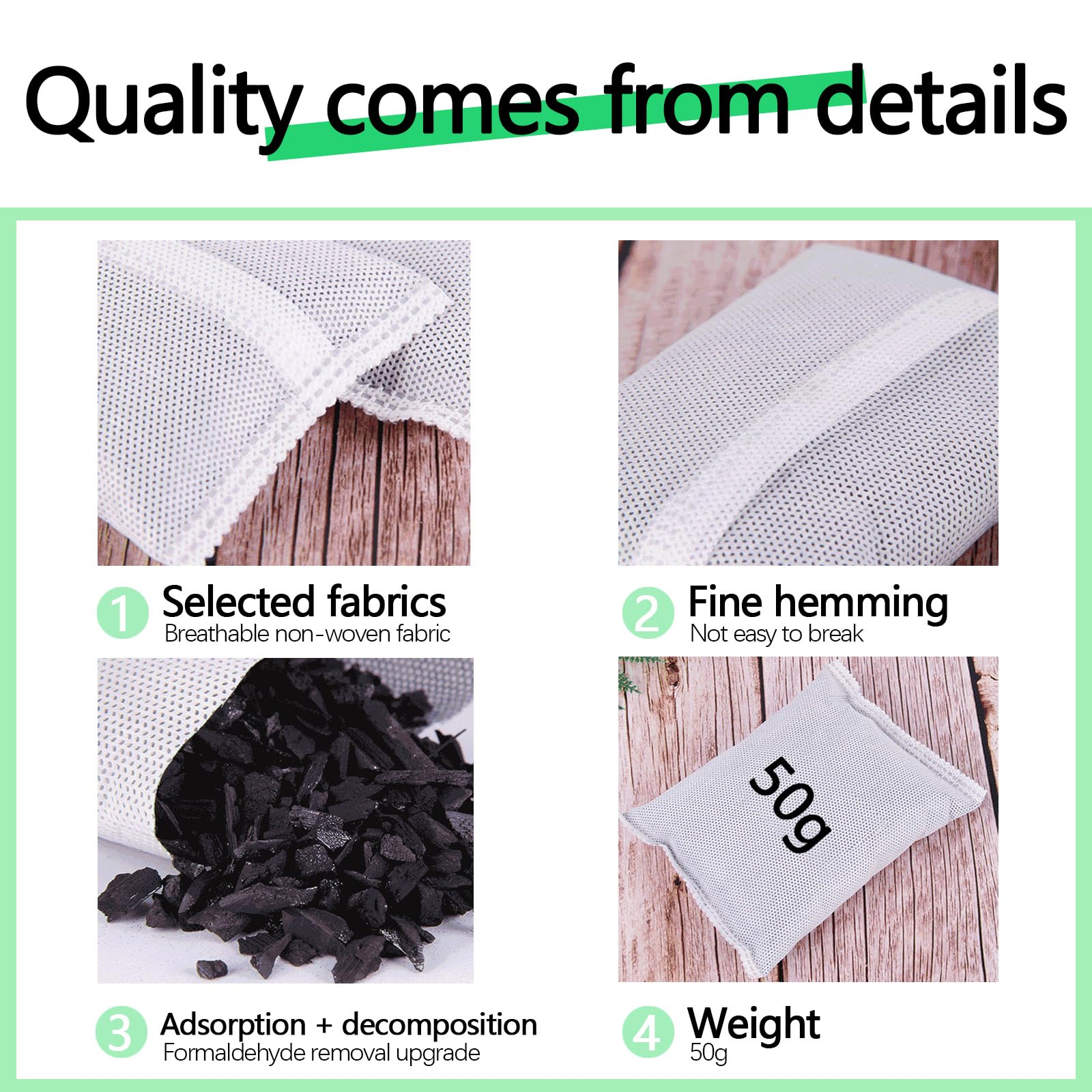 10 Pack Activated Charcoal Odor Absorbe Trash Can Deodorizer, Car Air Freshener, Shoe Deodorizer, Odor Eliminators For Storng Odor,50g/pack