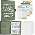 Antner 100 Envelopes Money Saving Challenge Binder with Lock, A5 Savings Binder Challenge Book Budget Planner with Cash Envelopes for Money Saving - Password Lock to Protect Cash Security, Olive Green