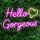Hello Gorgeous Neon Signs for Wall Decor, for Sign with Dimmable Switch - for Girls Bedroom, Makeup Room Decor Home Wedding Birthday Backdrop (Pink,16in)