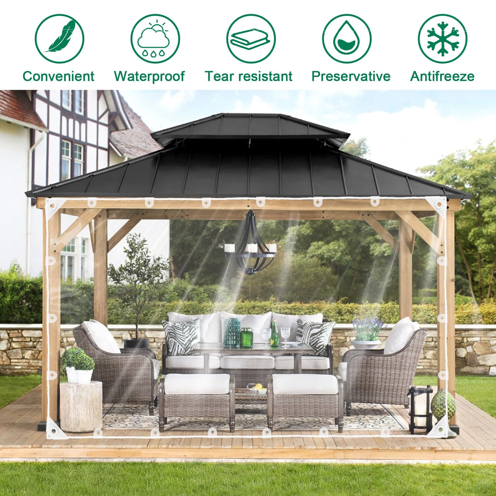 GKXLH Plane Wasserdicht Hochbelastbar - Verbesserte Widerstandsfähige PVC Klar Plane 1.5m x 3m, Dicke 400 g/m² Winddichte Abdeckplane Wasserdicht, Frostbeständige Gartenplane für den Außenbereich 5