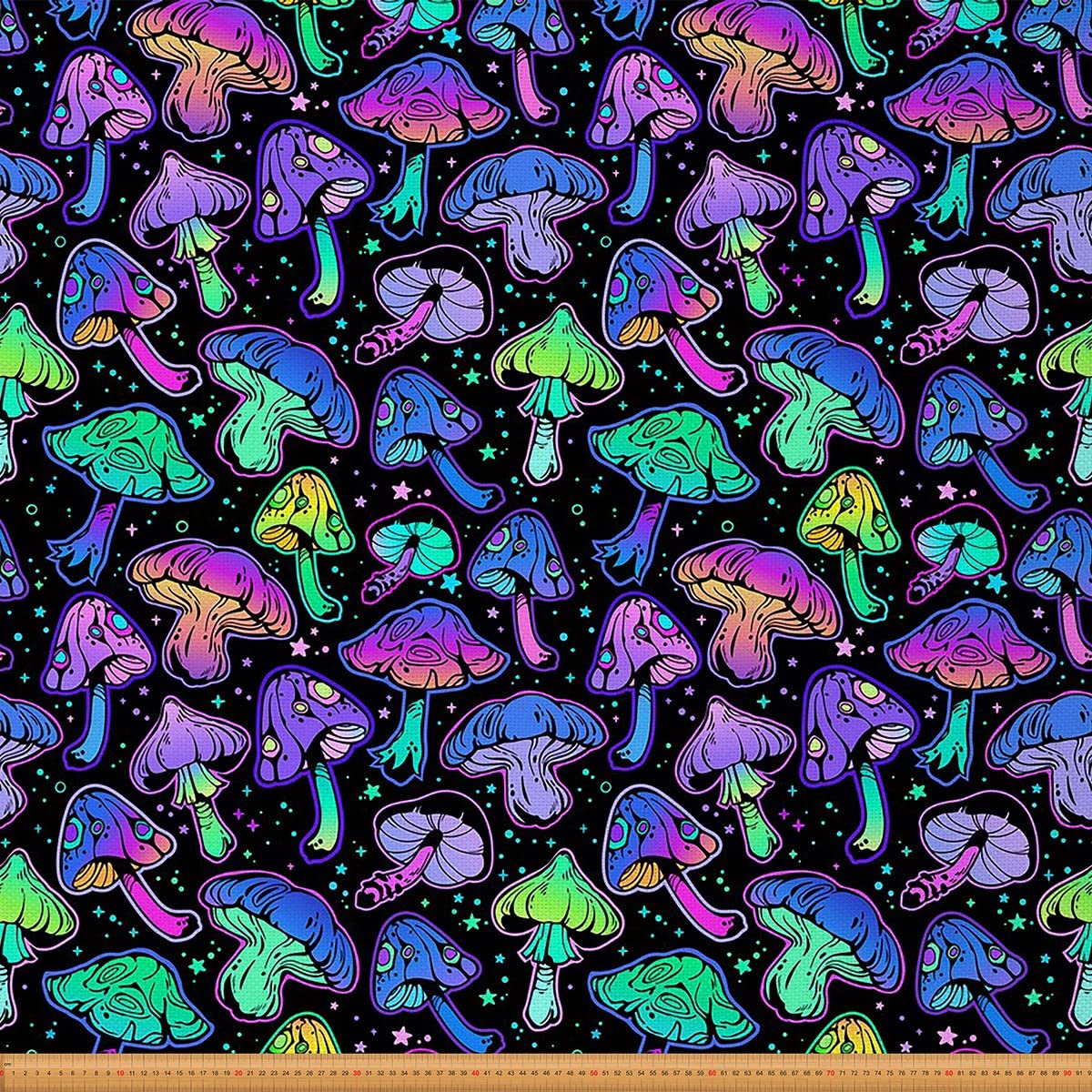 Mushroom Fabric by The Yard Cute Trippy Plant Upholstery Fabric Ombre Cartoon Kawaii Decorative Fabric Neon Star Indoor Outdoor Fabric DIY Art Waterproof Fabric Purple Teal 1 Yard