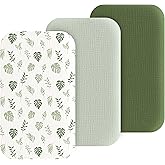 Coreeky Muslin Bedside Sleeper Bassinet Fitted Sheets, 3 Pack Cotton Baby Sheet for Boys & Girls, Soft, Compatible with Baby Delight, Dream On Me, AMKE and Other Rectangle Mattress (Leaf Green)