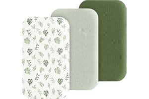 Coreeky Muslin Bedside Sleeper Bassinet Fitted Sheets, 3 Pack Cotton Baby Sheet for Boys & Girls, Soft, Compatible with Baby Delight, Dream On Me, AMKE and Other Rectangle Mattress (Leaf Green)