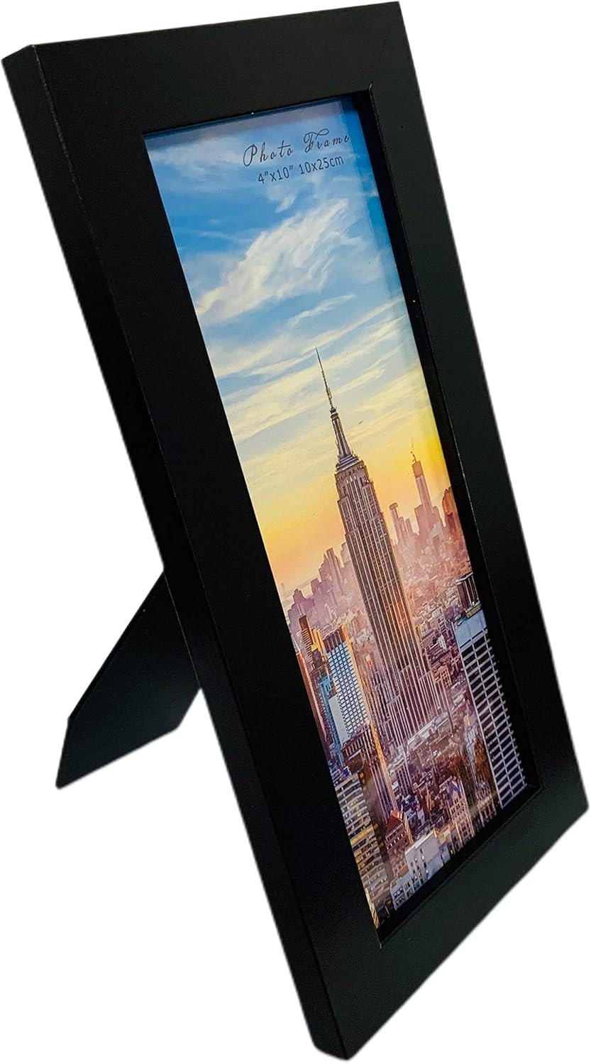 Photo Albums, Frames & Accessories - Frame Amo 4x10 Black Modern Picture Frame, 1 inch Border, Glass Front, for Wall or Table