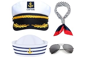 D-Fokes 2 Pieces Navy Marine Admiral Style Hat - Adjustable Ship Sailor Cap Yacht Boat Captain Hat Funny Party Hats