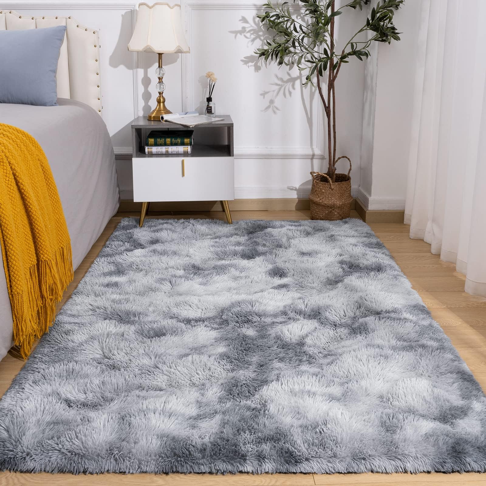 Calore Rugs Living Room Soft Fluffy Rug Bedroom Non-slip Large Modern Shaggy Area Rugs Carpet Floor Mat for Home Decor (Grey White, 80 x 120 cm)