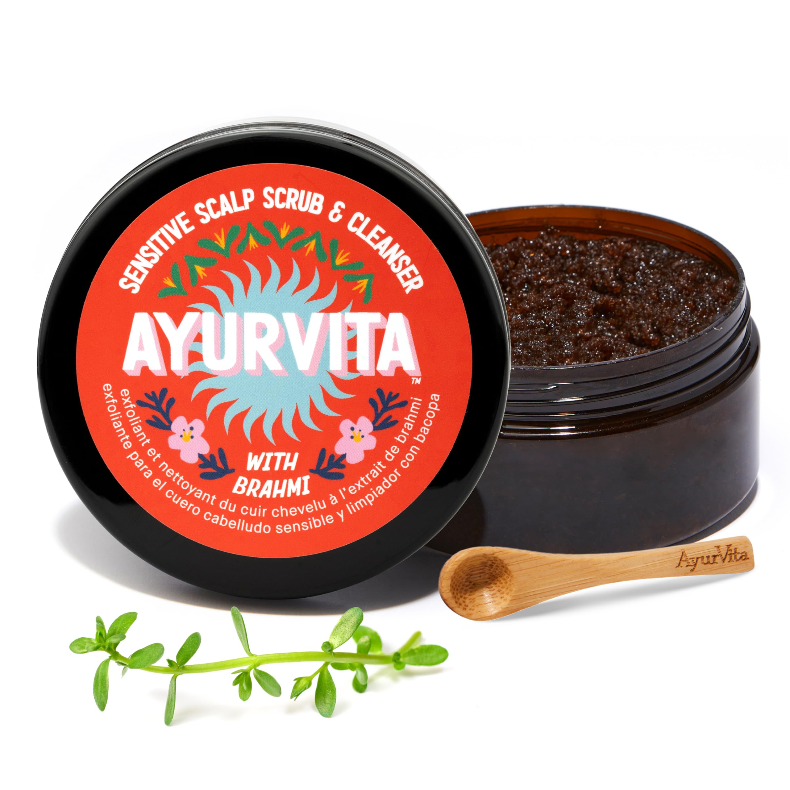 Ayurvita Brahmi Scrub & Cleanser – Deep Exfoliation & Cleansing – Best for Hair Care & Hair Growth - Instant Relief for Irritated Scalps – Restorating Ayurvedic Hair Exfoliator for Men & Women - 6.7oz