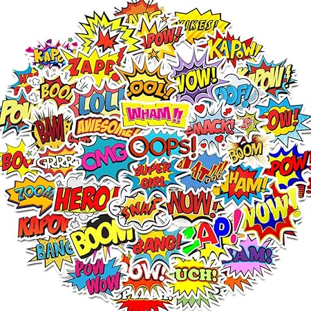 Yrbb Sticker Pack 50 Stucke Worte Aufkleber Oops Bang Boom Wow Pow Graffiti Aufkleber Fur Laptop Skateboard Gitarre Kuhlschrank Wasserdichte Aufkleber Amazon De Auto