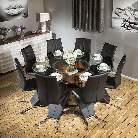 Quatropi Enorme de Cristal Redondo Parte Superior Juego de Nogal Mesa