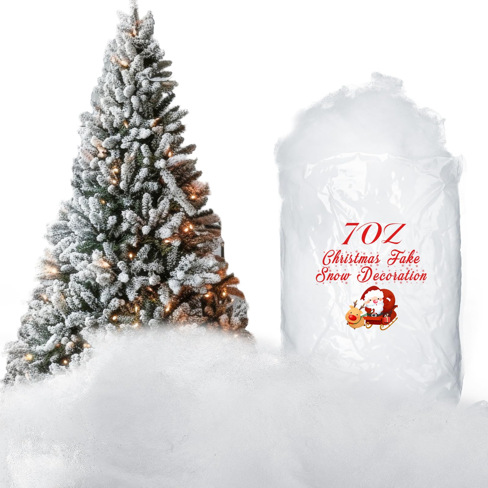 Tatuo 1 Bag Christmas Fake Snow Artificial Snow Blanket Fiber Fluffy Snow Indoor Snow for Christmas Tree Winter Mantle Village Decor, Nativity and Easy Christmas Display Decoration, 5.3 oz Per Bag