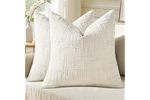 decorUhome Christmas Cream White Chenille Throw Pillow Covers 18x18 Set of 2 Thick Textured Slubby Couch Pillow Covers Farmhouse Accent Modern Neutral Decorative Pillow Cases for Bed Sofa Living Room