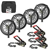 Kingfun Car Tie Down Straps for Trailers 4 Pack Lasso Straps - 2" x 120" Heavy Duty Trailer Strap, 10,000 lb Break Strength, Over The Wheel for Car Hauler, Truck, UTV, Utility Trailers