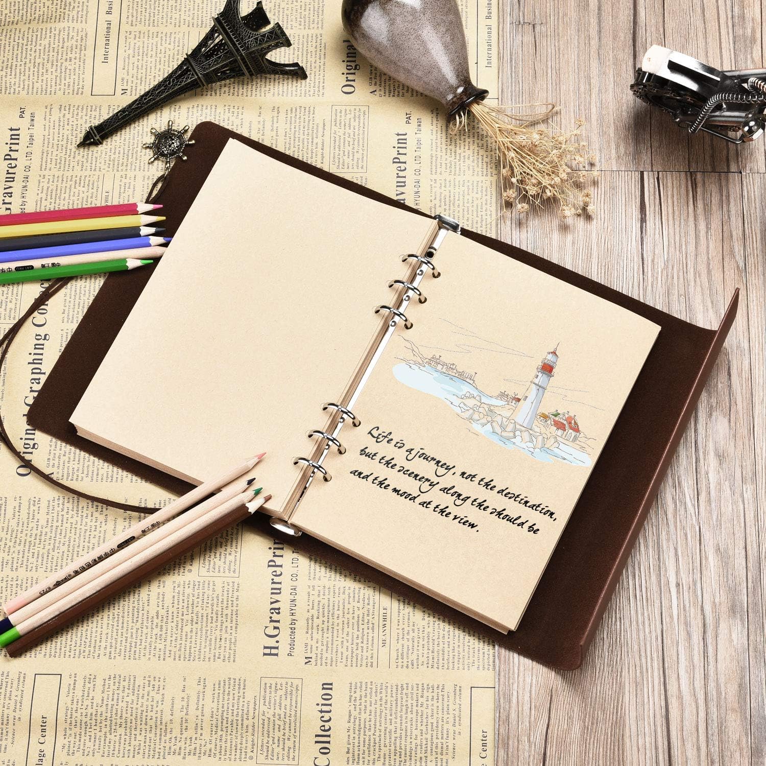 SEEALLDE A5 Leather Notebook Travel Journal Notebook Vintage Diary Refillable 100 Sheets/200 Pages 80GSM Acid-Free Paper Best Gift Idea… - Image 3