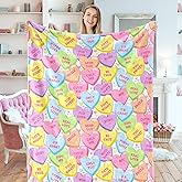 JarThenaAMCS Valentine's Day Fuzzy Blanket Conversation Candy Heart Throw Blanket Colorful Cozy Flannel Blanket for Home Bed Sofa Couch Chair, 50 x 60 Inch