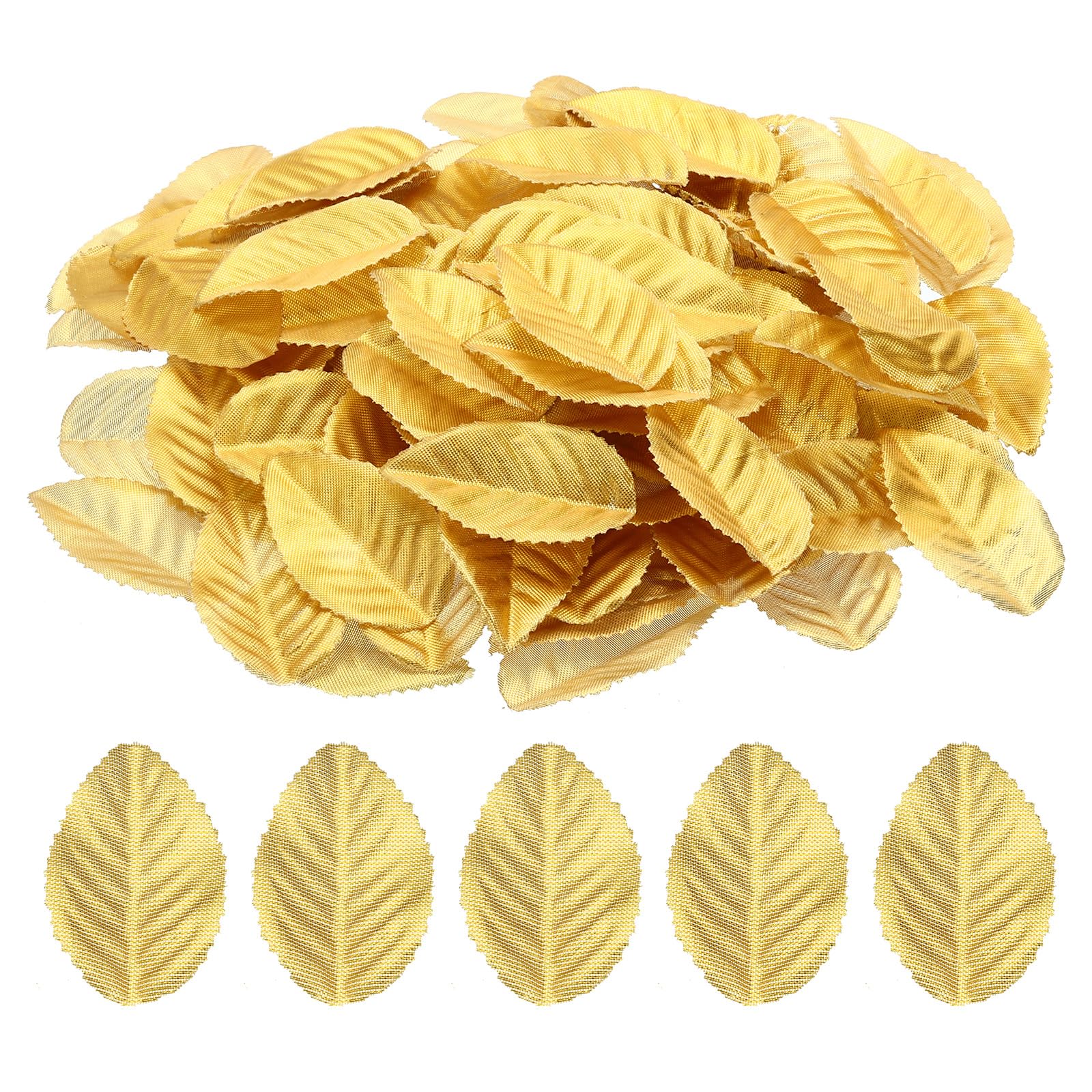 PATIKIL Gold Artificial Leaves, 200 Pack Fake Leaves Fabric Faux Leaf for DIY Home Wedding Decoration Bouquets Wreaths Party Decor, Style 2