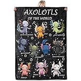 ICAAV Axolotls of The World Flannel Blanket 50x60in, Cute Educational Throw Featuring 10 Colorful Axolotl Types, Soft Lightweight Blankets for Animal Lovers, Kids, Amphibian Fans, Gifts Decor