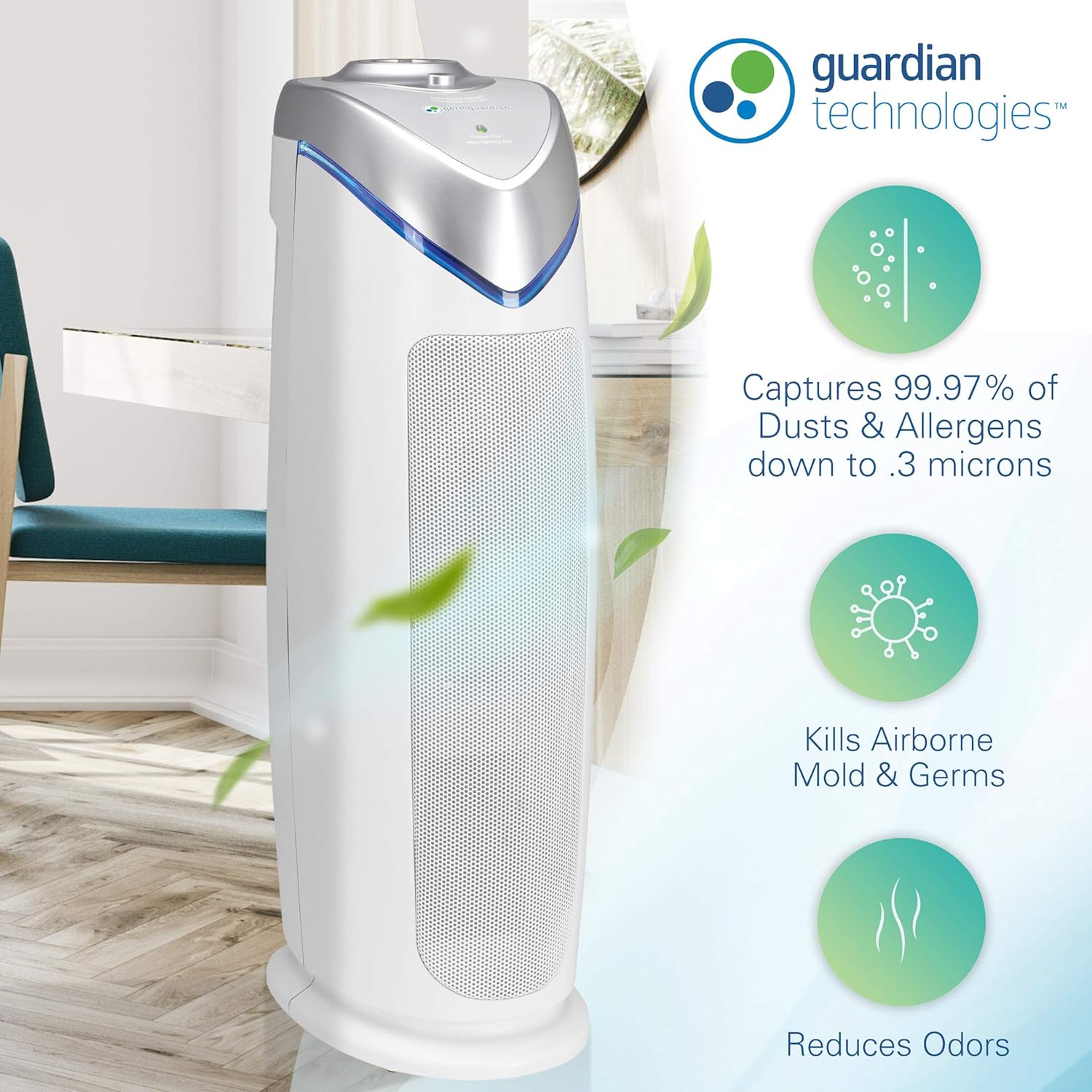 Germ Guardian HEPA Filter Air Purifier with UV Light Sanitizer, Eliminates Germs, Filters Allergies, Pollen, Smoke, Dust, Pet Dander, Mold, Odors, Quiet 22 Inch 4-in-1 Air Purifier for Home AC4825W: Health & Personal Care