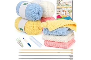 Aeelike Knitting Kit for Beginners, Complete Beginner Knitting Kit Easy Knitting Set Including Knitting Needles Set Cotton Yarn, Learn to Knit Dishcloth with Step-by-Step Instructions, Colorful