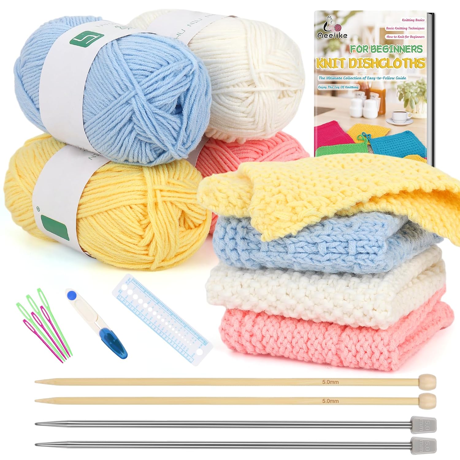 Aeelike Knitting Kit for Beginner Adult, Easy Dishcloth Knit Set, Color B | Knitting Set with Knitting Needles Milk Colorful