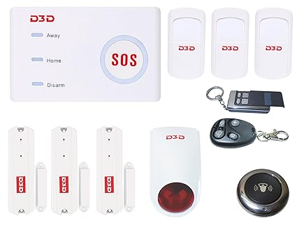 D3D Model with 3 PIR +3 Door Sensor+1 Doorbell +1 Wireless Outdoor Siren + 2 Remote, WiFi/GSM Sensor Security System