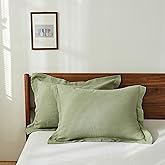 King Linens 100% French Linen Pillow Shams Basic Style - Pack of 2 - Washed Solid Color Natural Flax Soft Breathable - Sage Green, 20'' x 26''