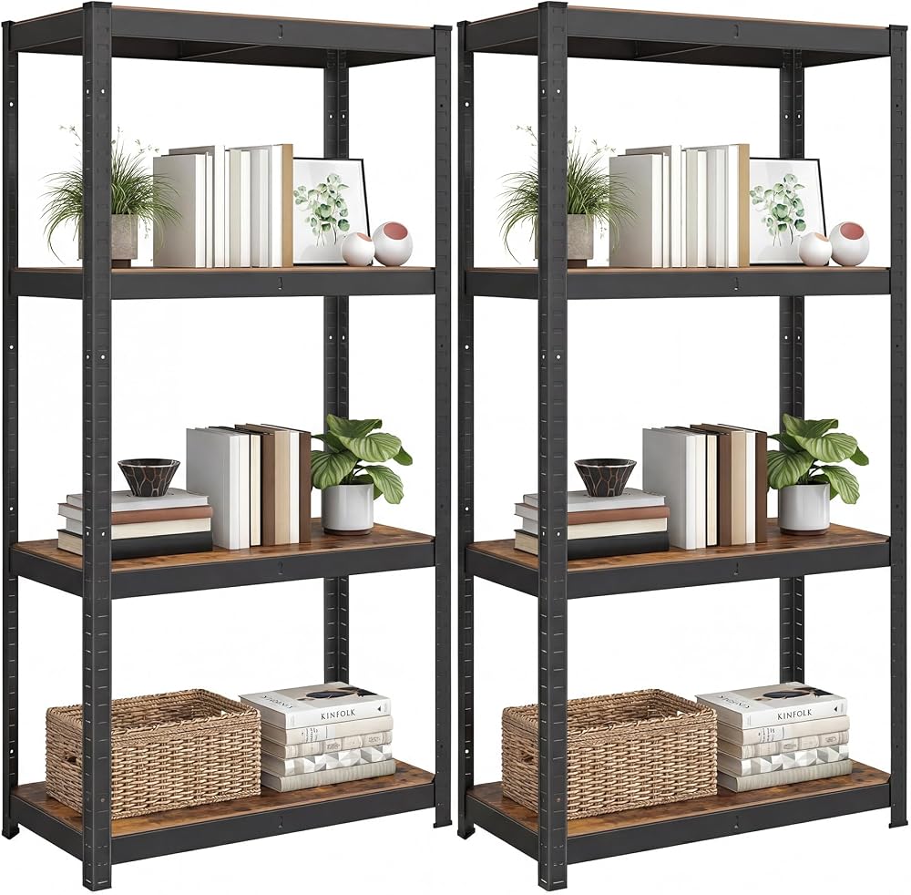 SONGMICS Set of 2 Shelving Units 40x80x160 cm Rustic Brown Black GLR044B12