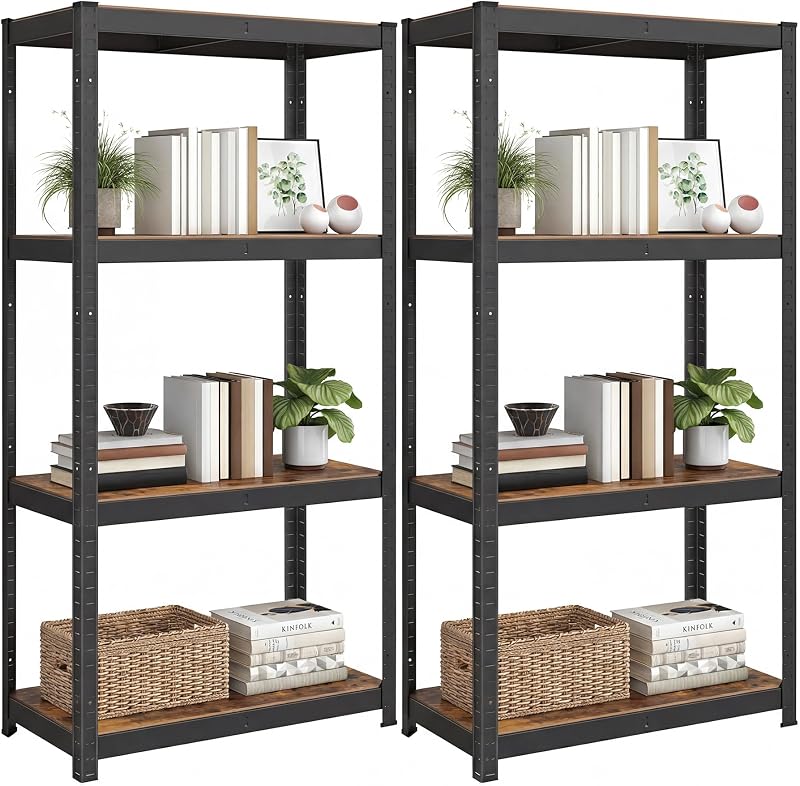 SONGMICS Set of 2 Shelving Units 40x80x160 cm Rustic Brown Black GLR044B12