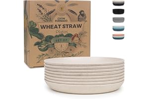 Grow Forward Premium Wheat Straw Plates - 8 Inch Reusable Hard Plastic Dinner Plates Set of 8 - Unbreakable Microwave Safe Pl
