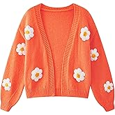 HOULENGS Women's Strawberry Print Button Down Long Sleeve V Neck Crop Cardigan Sweater