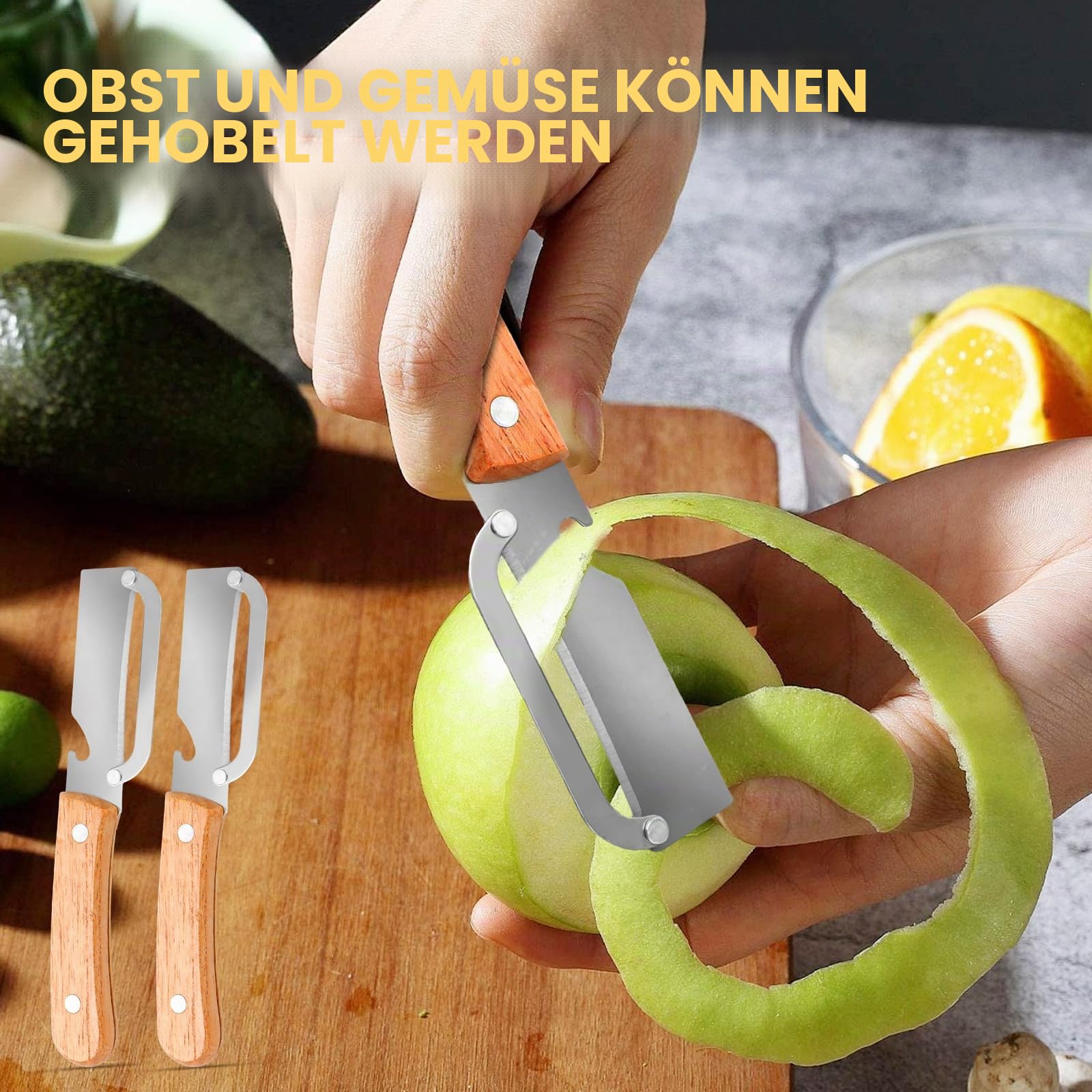 2 Stück Küchen Schäler, Hochwertiger GemüSeschäLer Mit Holzgriff Und FlaschenöFfner: 2-In-1-Küchenwerkzeug Aus Edelstahl, Geeignet FüR Obst, äPfel, Kartoffeln, KüRbis Und Papaya 7