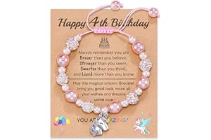 HGDEER Adjustable Pink Pearl Unicorn Charm Bracelet for Girls Daughter Granddaughter Niece, Unicorn Birthday Christmas Graduation Gifts for Girls
