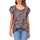 winkbay Women's Summer Floral Ruffle Sleeve Tops Boho Crew Neck Dressy Casual T Shirts