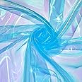 Ganeen 11 Yard Iridescent Fabric Organza Fabric Sheer 59 Inches Wide Rainbow Laser Gradient Lace Holographic Gauze for DIY Dress Curtain Costume Background Wedding Party Home (Sky Blue)