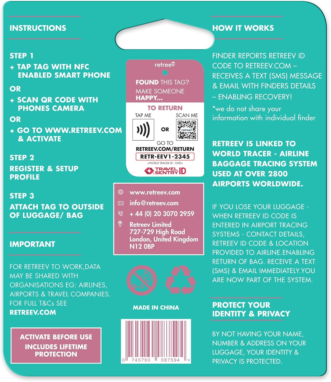 retreev Smart Luggage Tag | NFC Web Enabled Luggage Tags for Your Bag | Smart Baggage Labels for Tracking Your Belongings -EatSleepFlyRepeat - Image 5