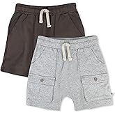 HonestBaby Unisex-Baby 2-Pack Cargo Shorts 100% Organic Cotton for Infant Baby and Toddler, Boys, Girls