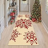 HEBE Christmas Hallway Runner Rug 2'x6', Non Slip Red Runners for Hallways, Farmhouse Laundry Room Rug Washable Entryway Rug Floor Carpet Runner for Winter Xmas Holiday Decorations