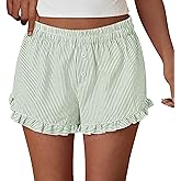 PRETTYGARDEN Womens Boxer Shorts Y2K Ruffle Pajama 2026 Summer Spring Lounge Sleep Striped Casual Beach Pj Bottoms Pockets
