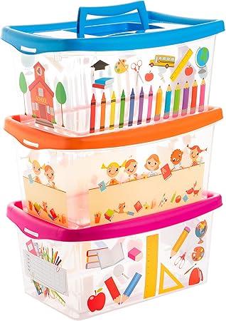 Cajas para niños, transparentes, con tapa y asa, 4 litros, 3 unidades: Amazon.es: Hogar