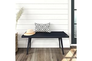 Plank+Beam Entryway Bench, Wooden End of Bed Bench for Bedroom, Mid-Century Modern Square Bench for Hallway, Living Room, Indoor, Porch, 41.25", Black