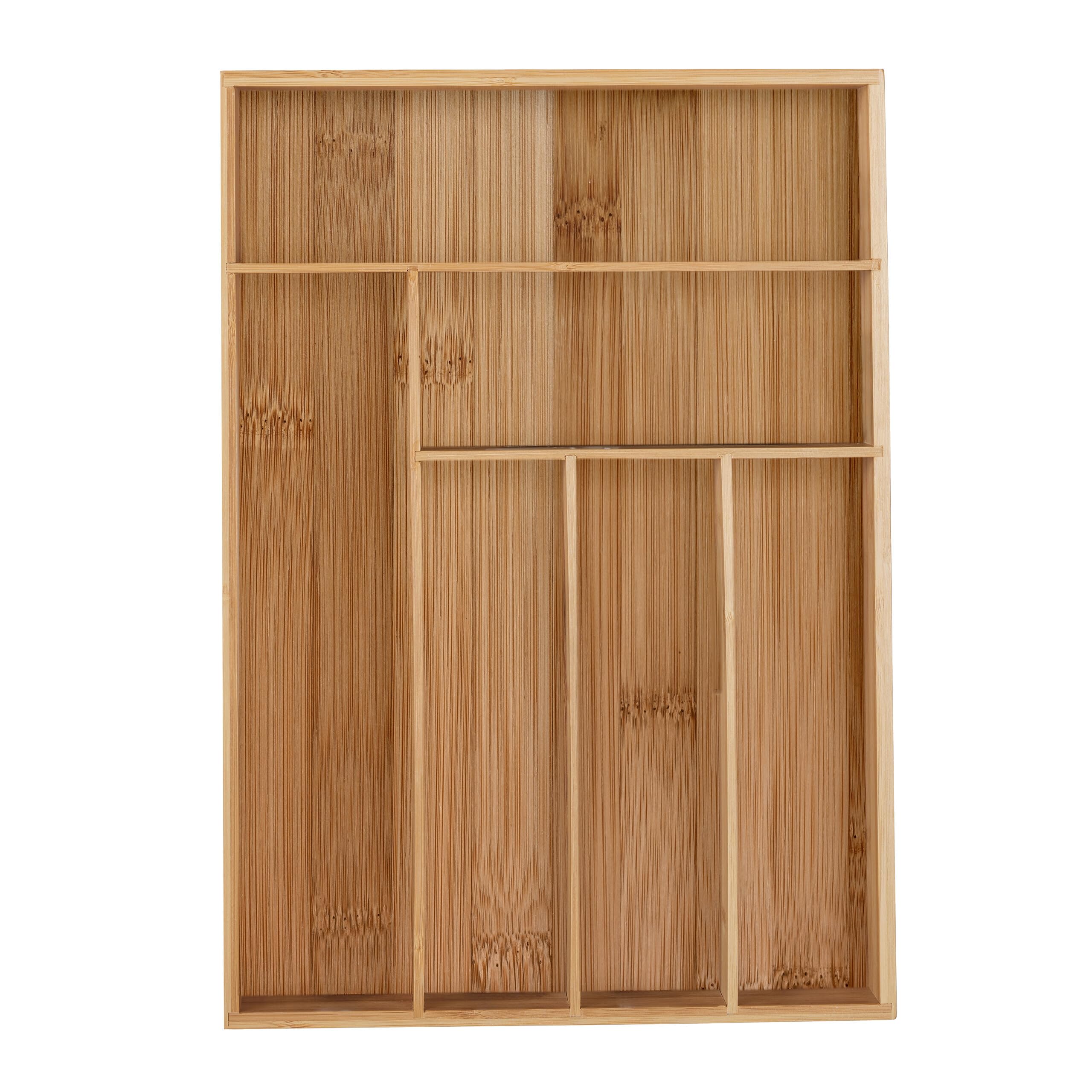 Relaxdays Cutlery Tray, 6 Compartments, Bamboo, HxWxD: 5 x 30.5 x 43 cm, Kitchen Drawer Insert, for Utensils, Natural