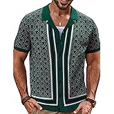 PJ PAUL JONES Men's Vintage Button Down Cuban Collar Knitted Polo Shirt