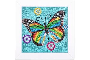 Labeol 5D Diamond Kit for Kids with Wooden Frame Art and Crafts for Kids Ages 6-8 - 10-12 Full Drill Painting by Number Kits Home Wall Decoration 6X6 inch (Blue Butterfly)